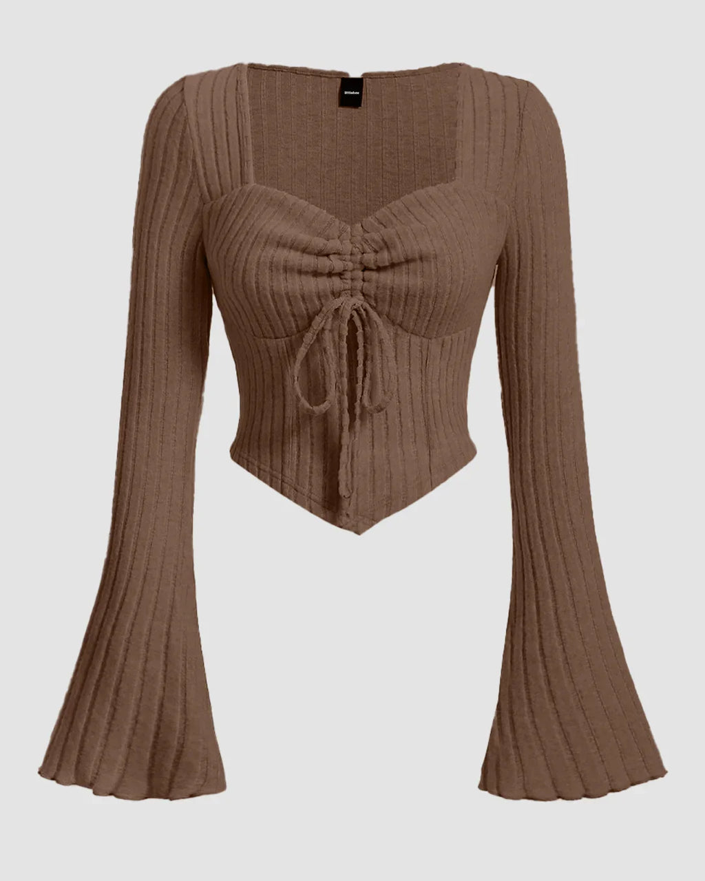 Ruched Front Square Neck Full Sleeve Top in Smokey Brown