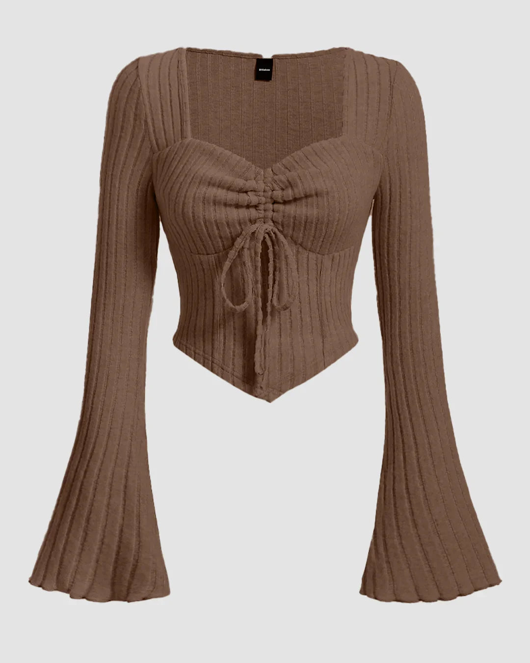 Ruched Front Square Neck Full Sleeve Top in Smokey Brown