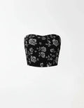 Mesh Floral Print Strapless Corset Top In Black