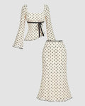 Polka Dot Bow Detail Crop Top & Asymmetric Hem Midi Skirt Two-Piece Set