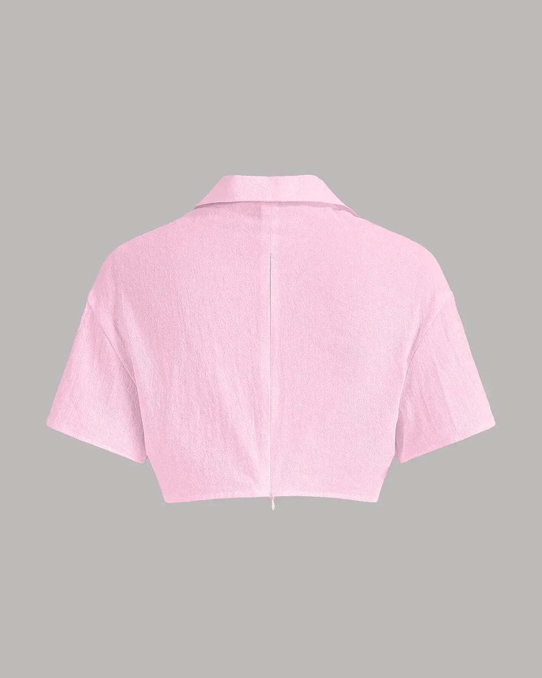 Pleated Button-Up Crop Top in Pink