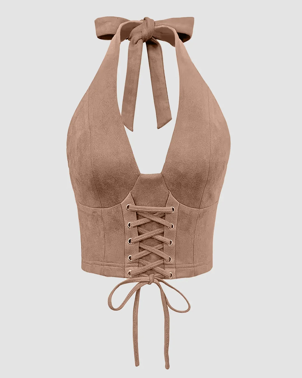 Brown Backless Tank Top with Mid-Section Tie Detail