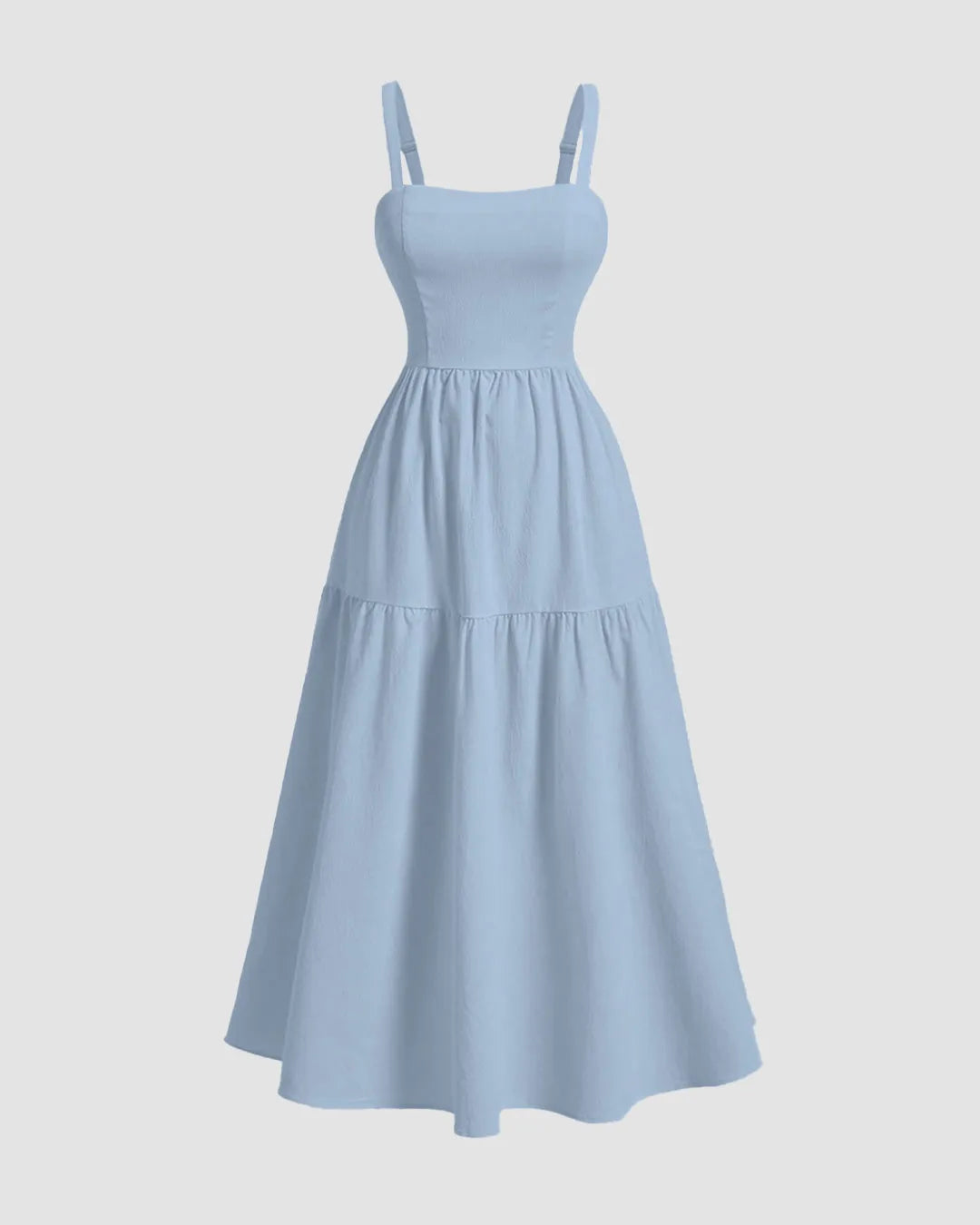 Chic Back Bow Tiered Midi Dress In English Blue