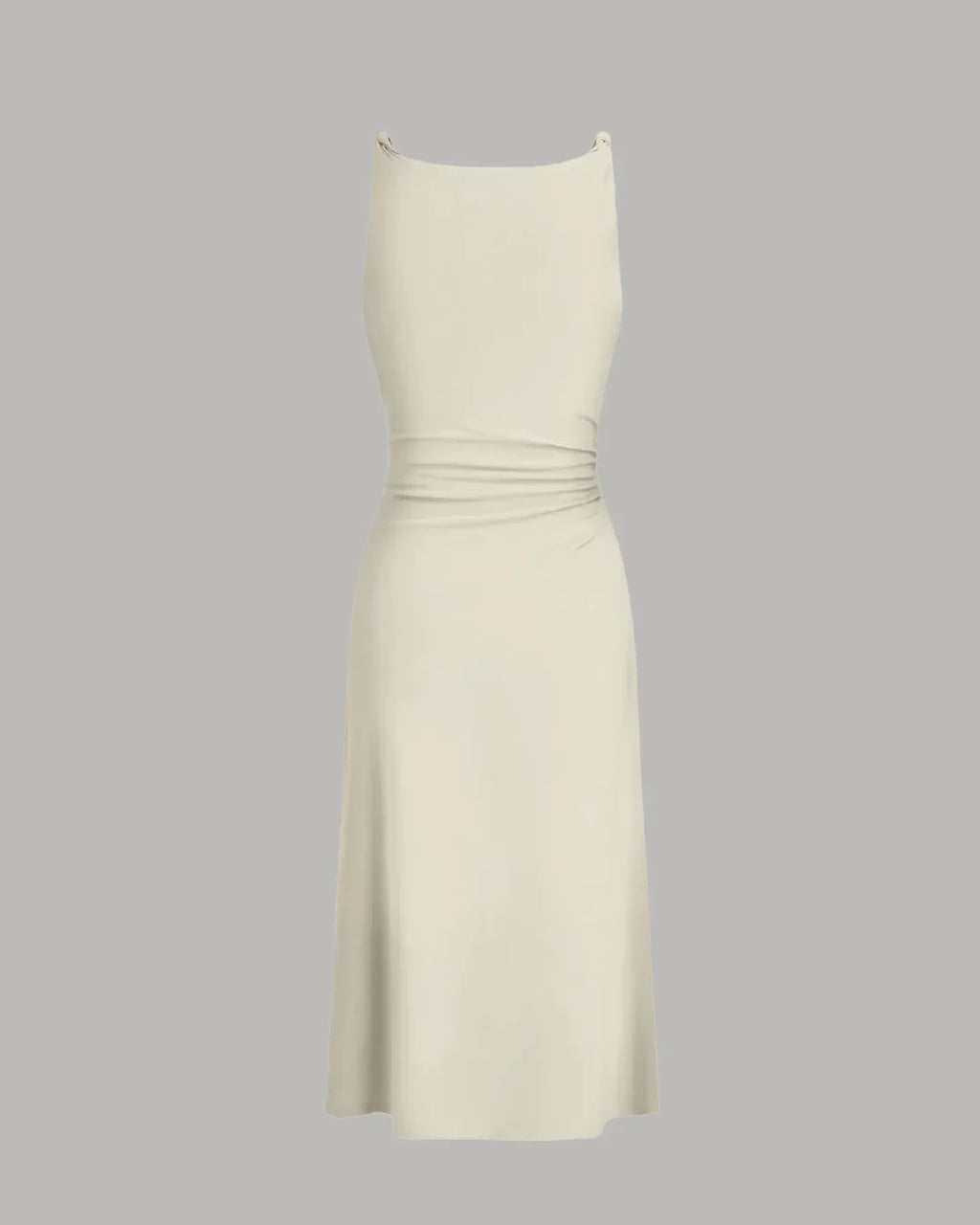 Minimal Cowl Neck Bodycon Dress in Beige