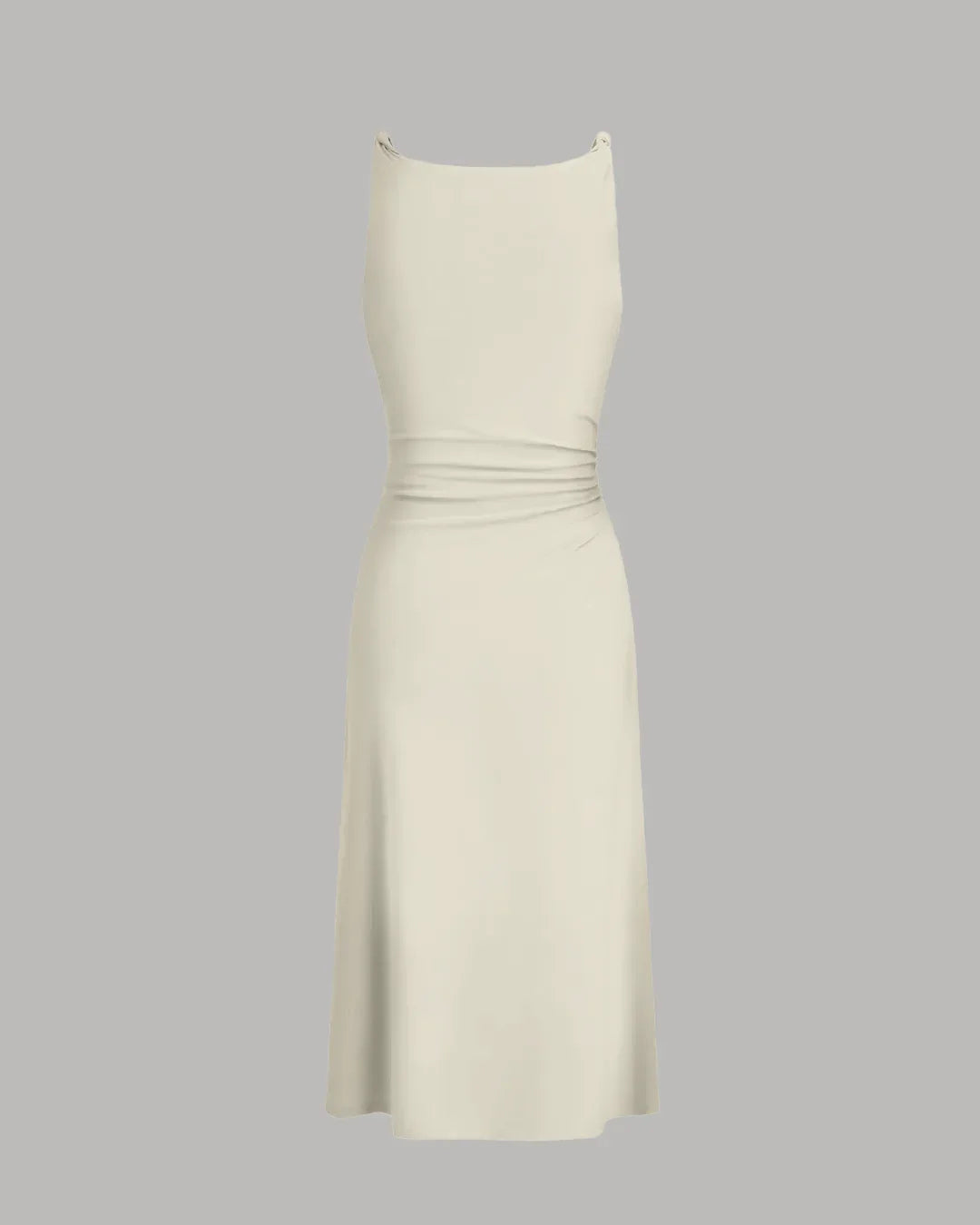 Minimal Cowl Neck Bodycon Dress in Beige
