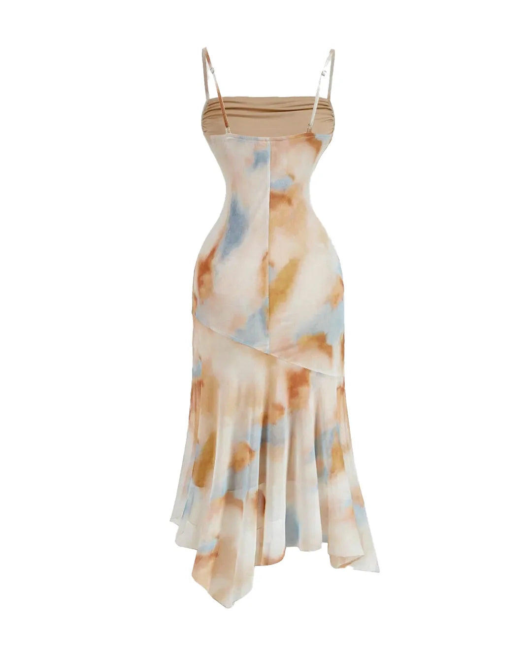 Tie-Dye Vintage Slip Pleated Bust Asymmetrical Fall Dress