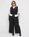 Black Sleeveless Button Vest & Wide-Leg Trousers Set Curve & Plus