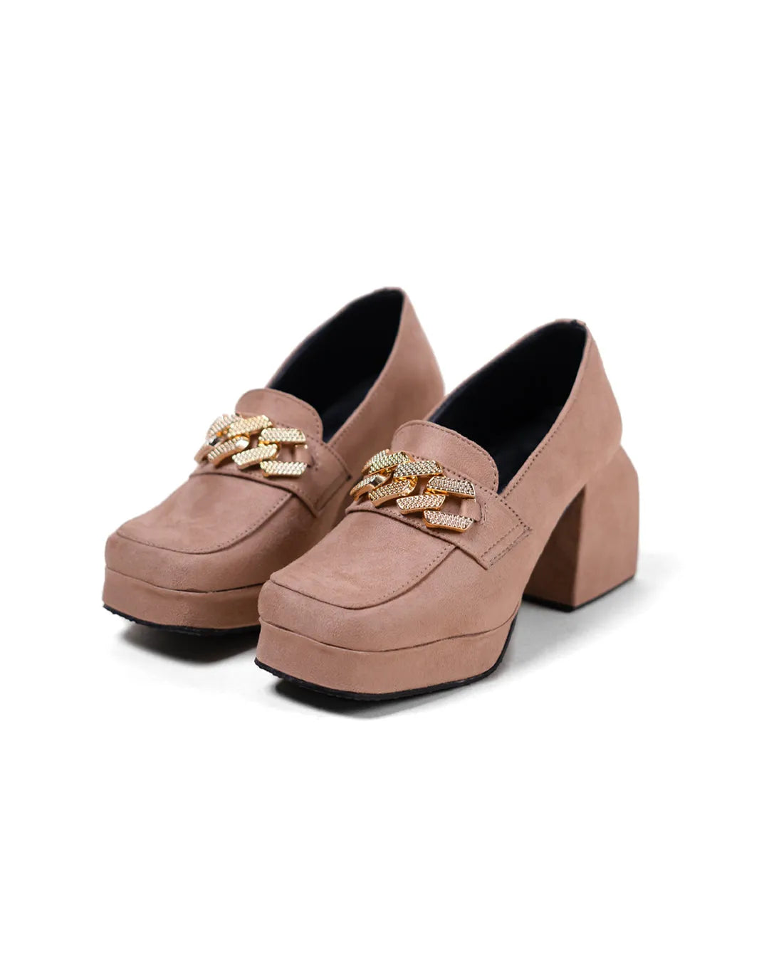 Rose Color Chain Detail Platform Shoes