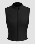 High Neck Zipper Front Tank Top in Black