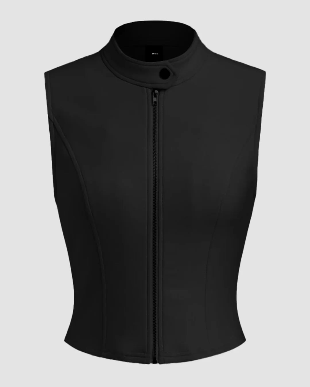 High Neck Zipper Front Tank Top in Black