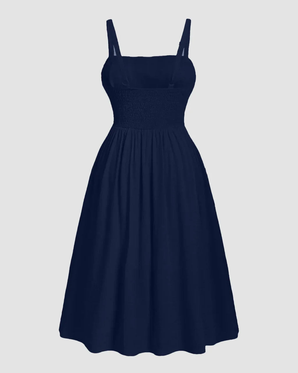 Navy Blue Ruched Bust Spaghetti Strap A-Line Midi Dress Curve & Plus