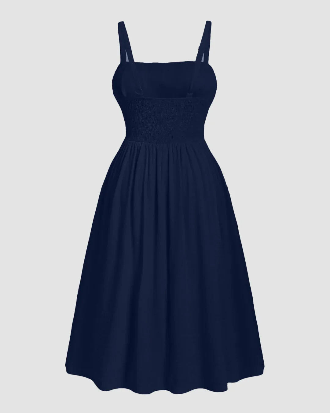 Navy Blue Ruched Bust Spaghetti Strap A-Line Midi Dress Curve & Plus