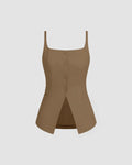 Sleeveless Button Down Corset Style Top in Mud Brown