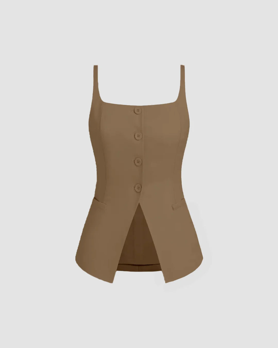 Sleeveless Button Down Corset Style Top in Mud Brown