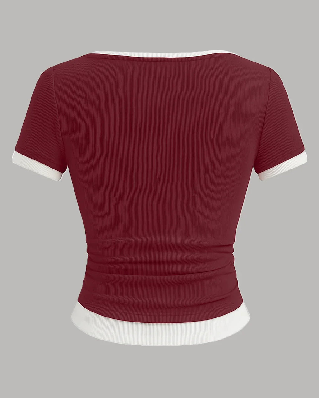 Casual Slim Fit Maroon and White Tee with Contrast Hem
