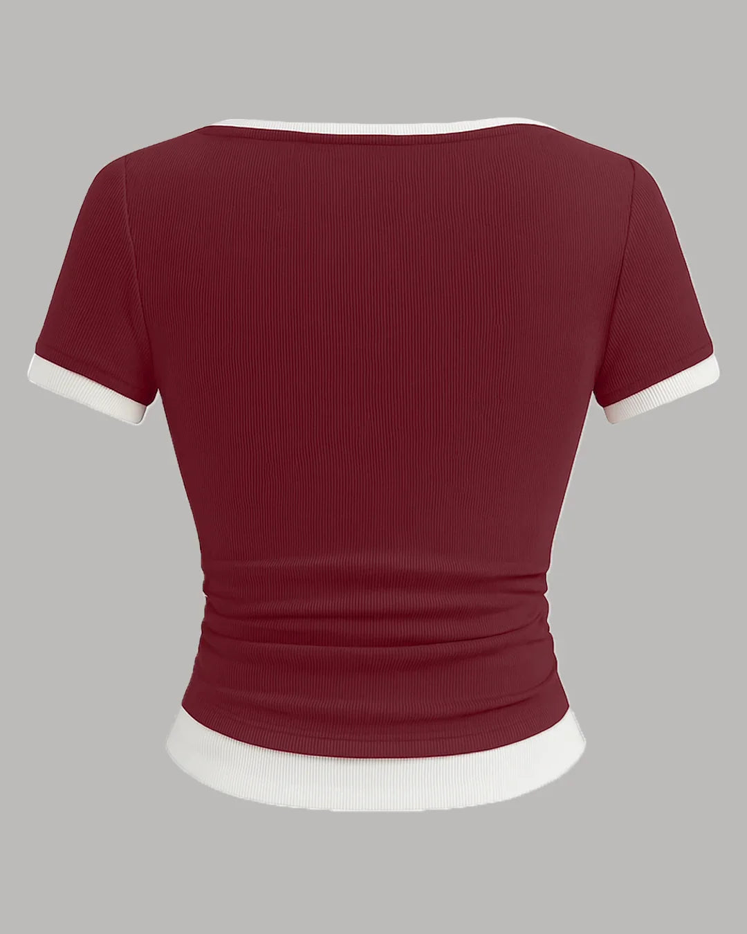Casual Slim Fit Maroon and White Tee with Contrast Hem