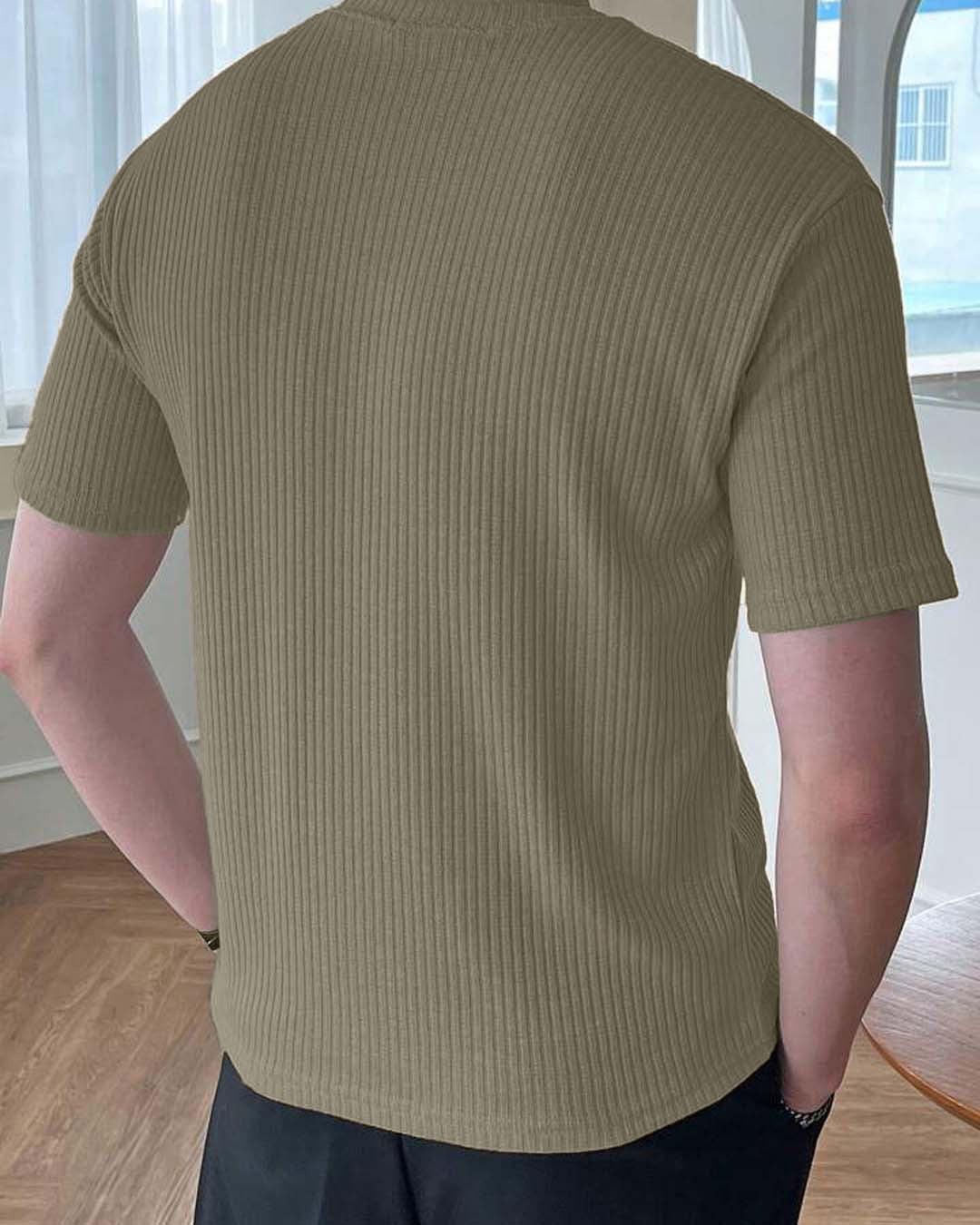 Men Round Neck Khaki Regular T-Shirt