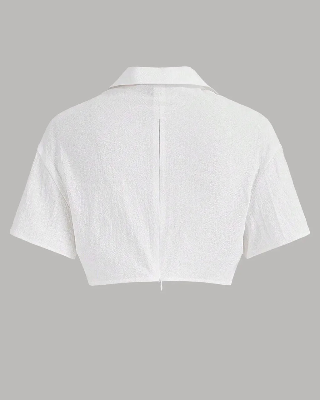 Collared Front Twist Crop Shirt Top in White