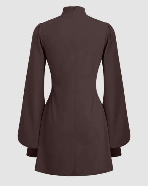 Chocolate Long Sleeve Puff Shoulder Mini Dress