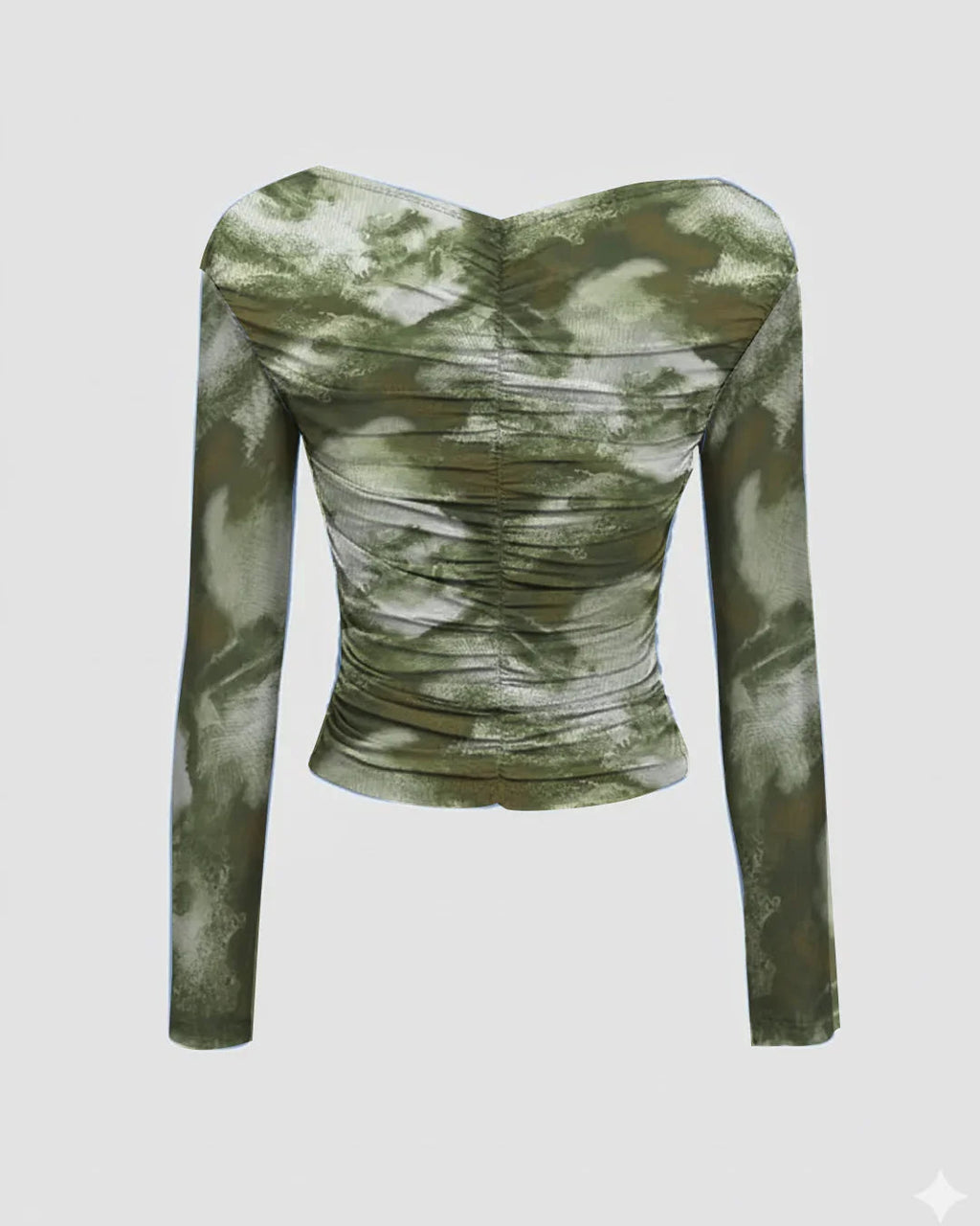 Abstract Long Sleeve Ruched Wrap Top