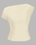 One Shoulder Ruched Asymmetrical Top in Beige