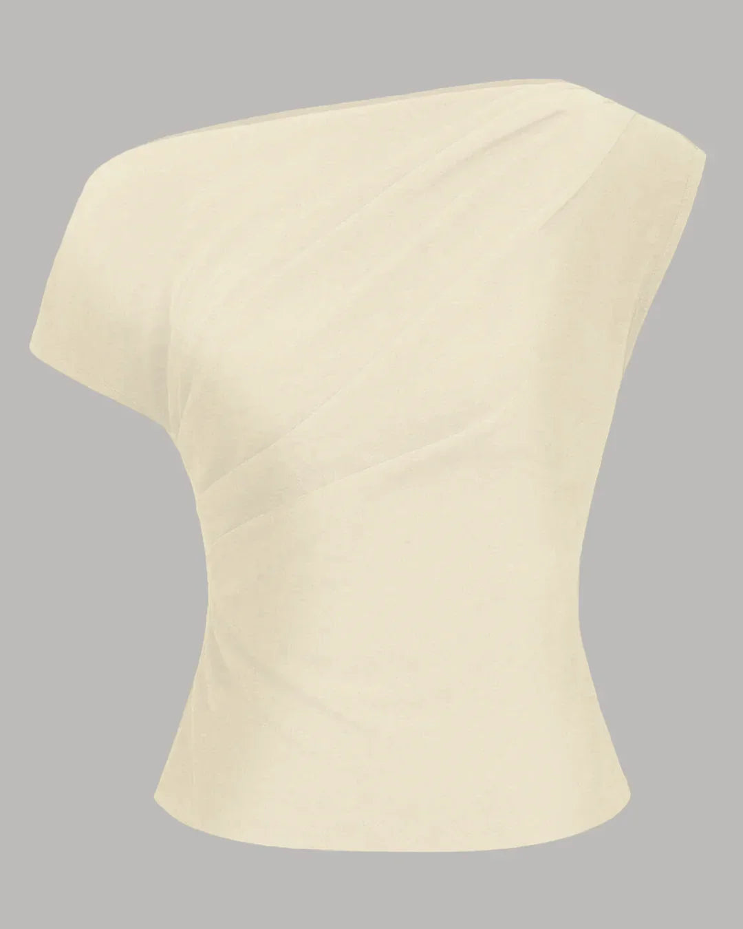 One Shoulder Ruched Asymmetrical Top in Beige