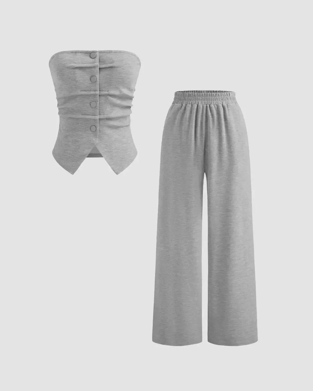 Solid Button Sleeveless Top With Solid Wide Leg Trousers
