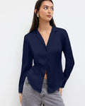 Navy Blue Satin Collared Full Sleeve Shirt