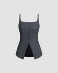 Sleeveless Button Down Corset Style Top in Dark Grey
