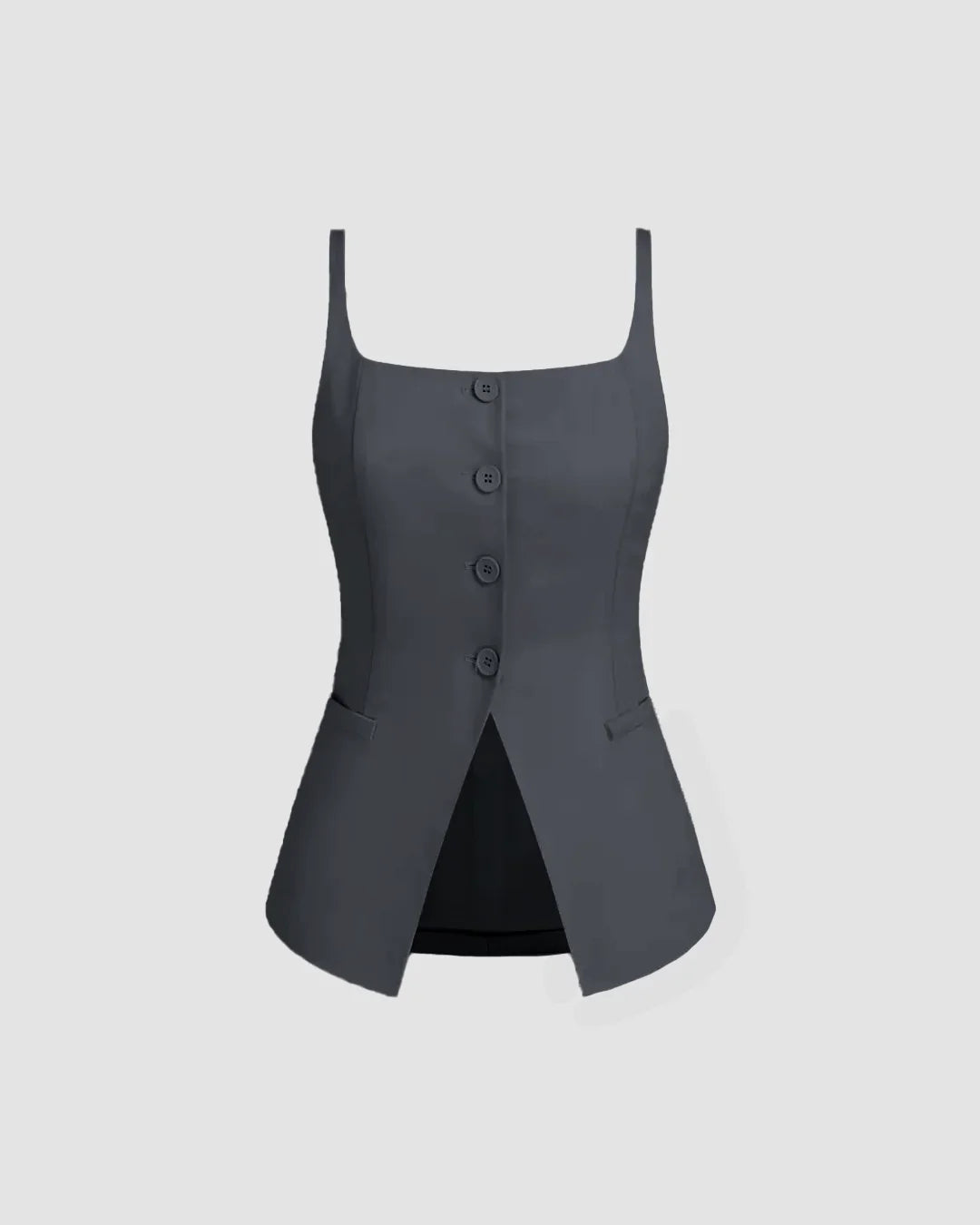 Sleeveless Button Down Corset Style Top in Dark Grey