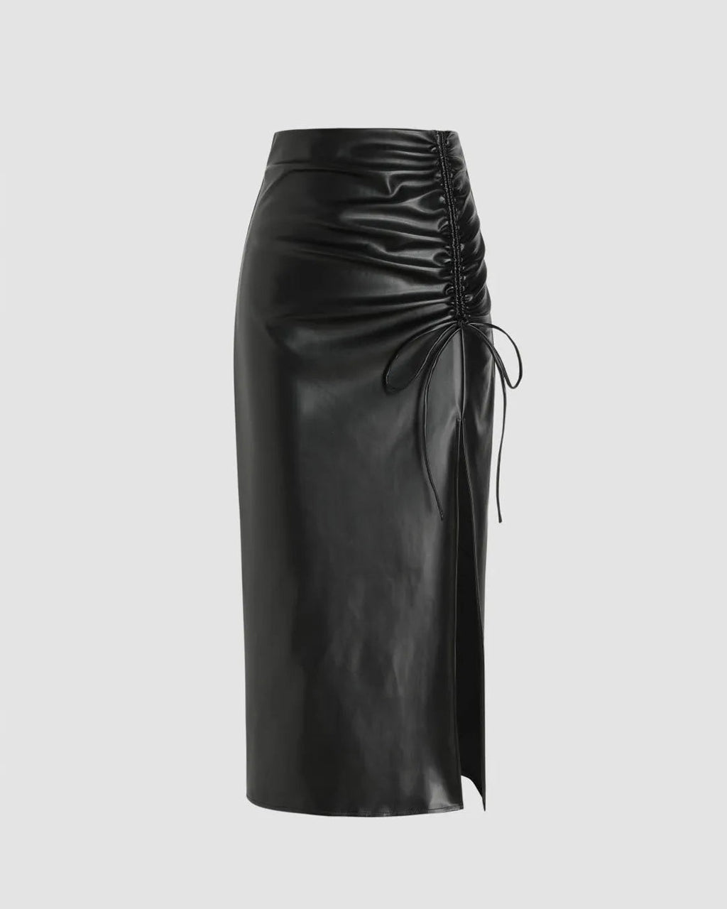 High Waist Drawstring Split Black Maxi Skirt