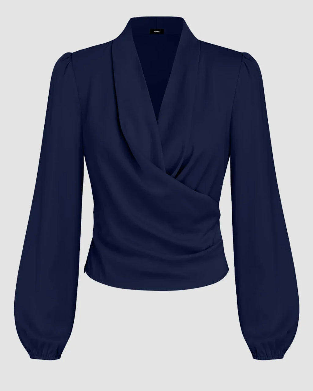 Navy Blue Draped V-Neck Full Sleeve Top