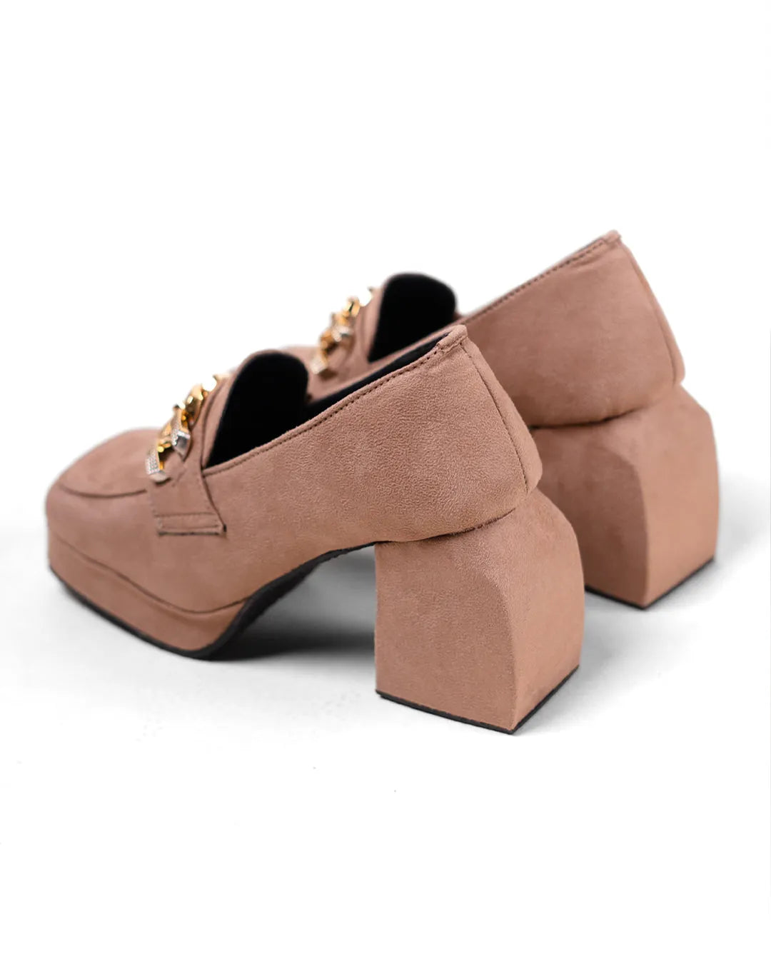 Rose Color Chain Detail Platform Shoes