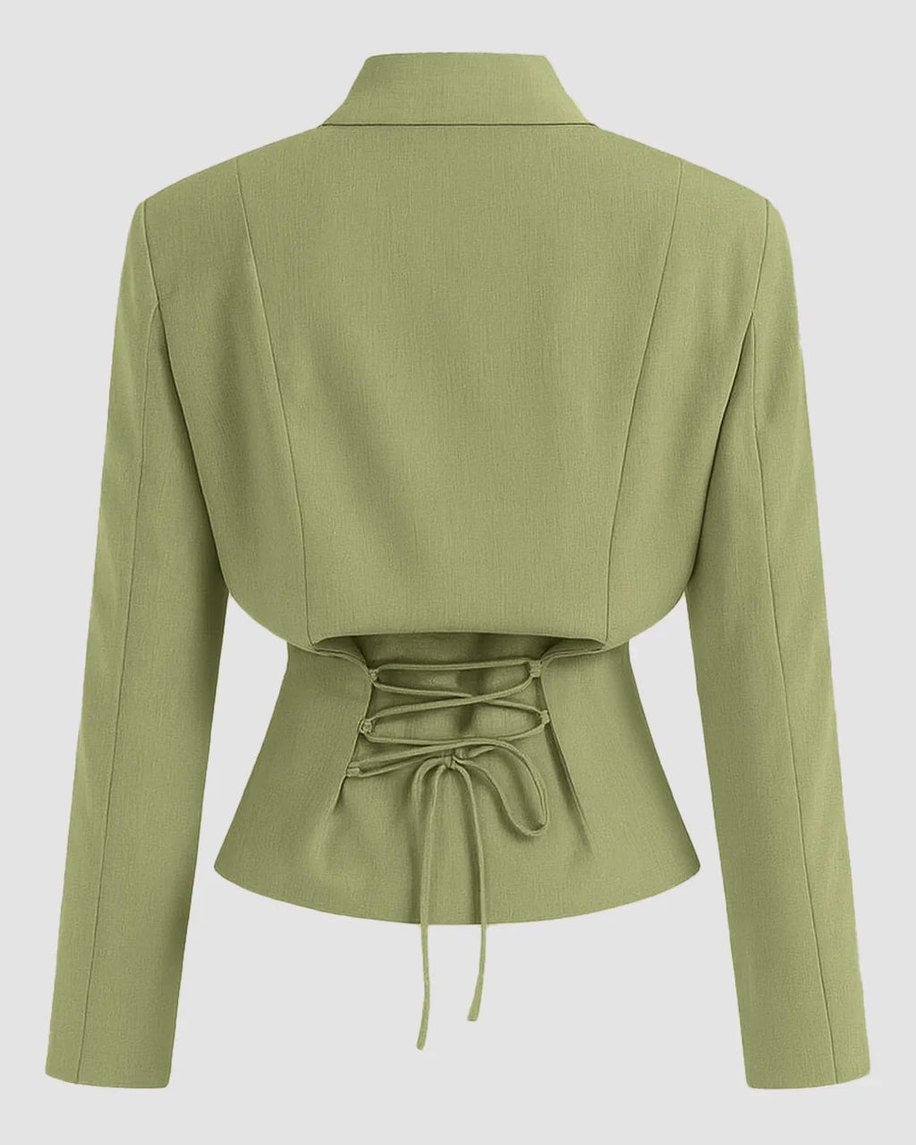 Woven Collar Solid Lace Up Button Blazer In Herbal