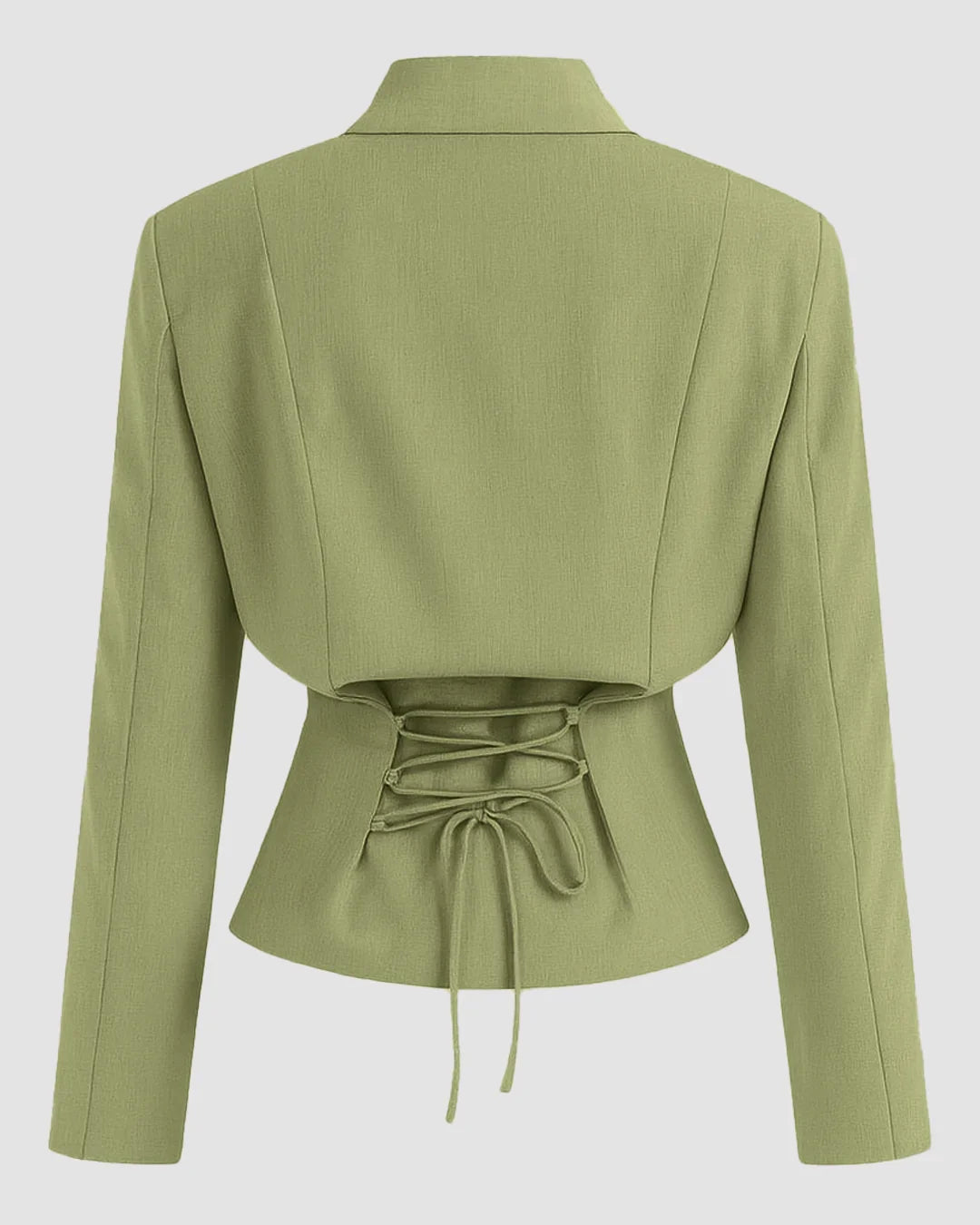 Woven Collar Solid Lace Up Button Blazer In Herbal