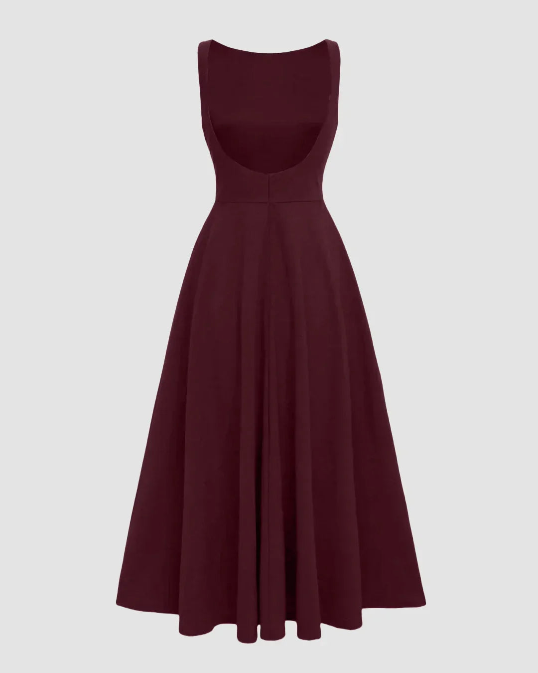 Boat Neck A-Line Solid Sleeveless Maxi Dress Maroon