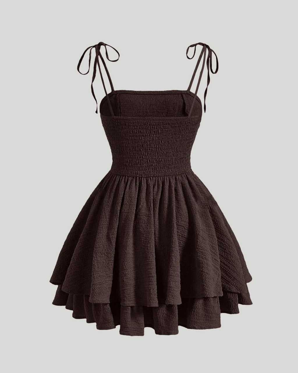 Tie Shoulder Layered Ruched Cami Dress In Coco Brown