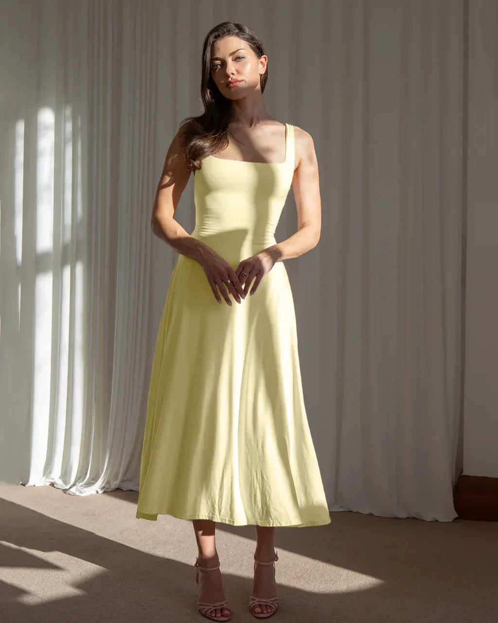 Minimal Fit and Flare Vanilla Midi Dress