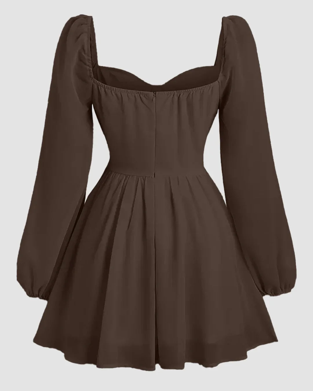 Sweetheart Neck Puff Sleeve Fit and Flare Mini Dress in Coffee