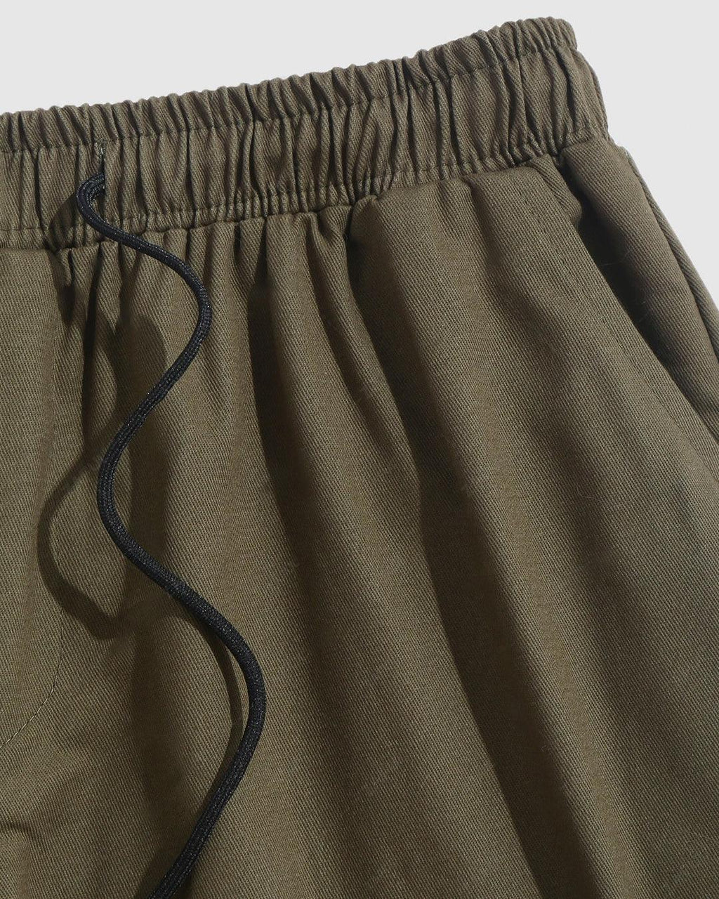 Men Streetwear Multi-Pocket Drawstring Beam Feet Olive Green Cargo Pants