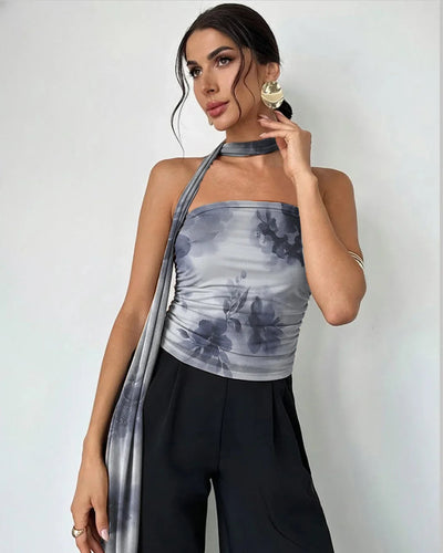 Abstract Print Halter Tie Tube Top