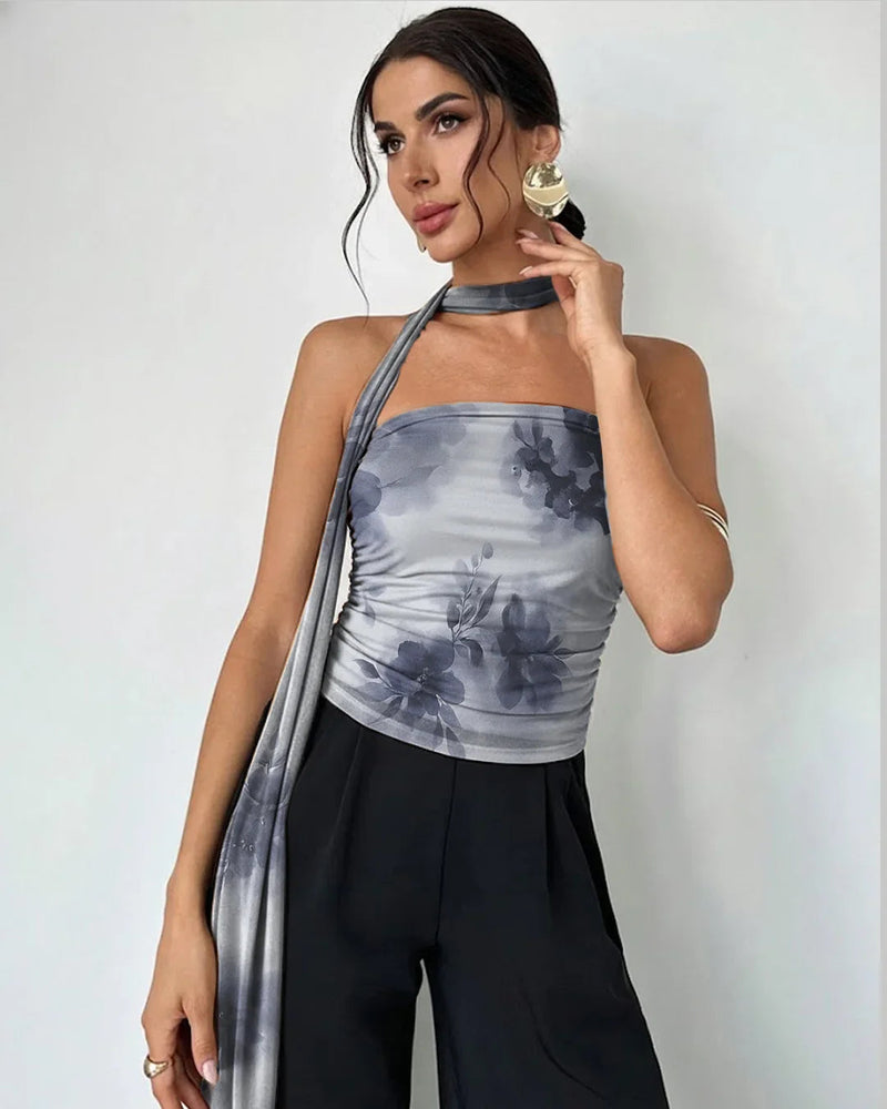 Abstract Print Halter Tie Tube Top