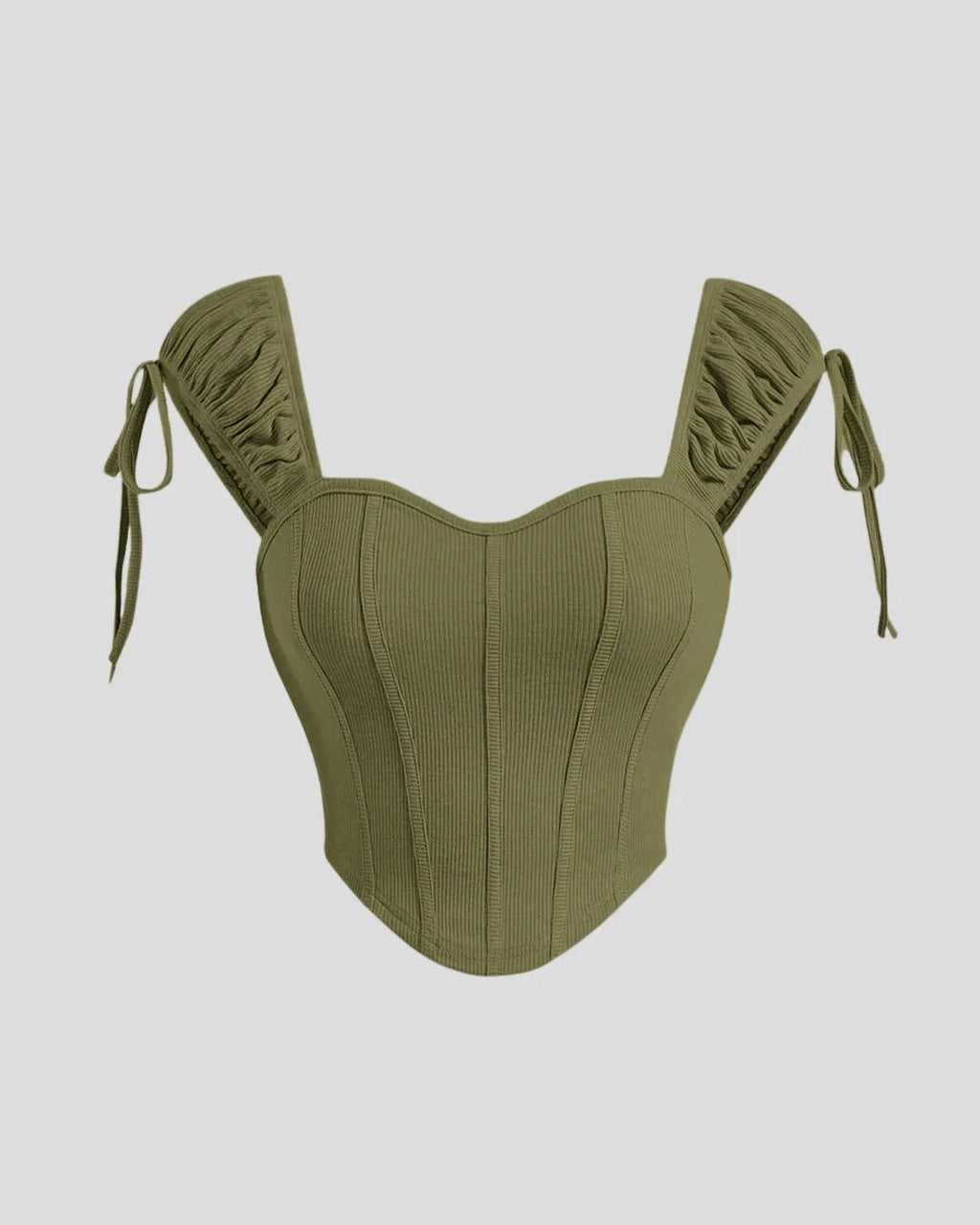 Ribbed Corset Style Sleeveless Top in Avocado