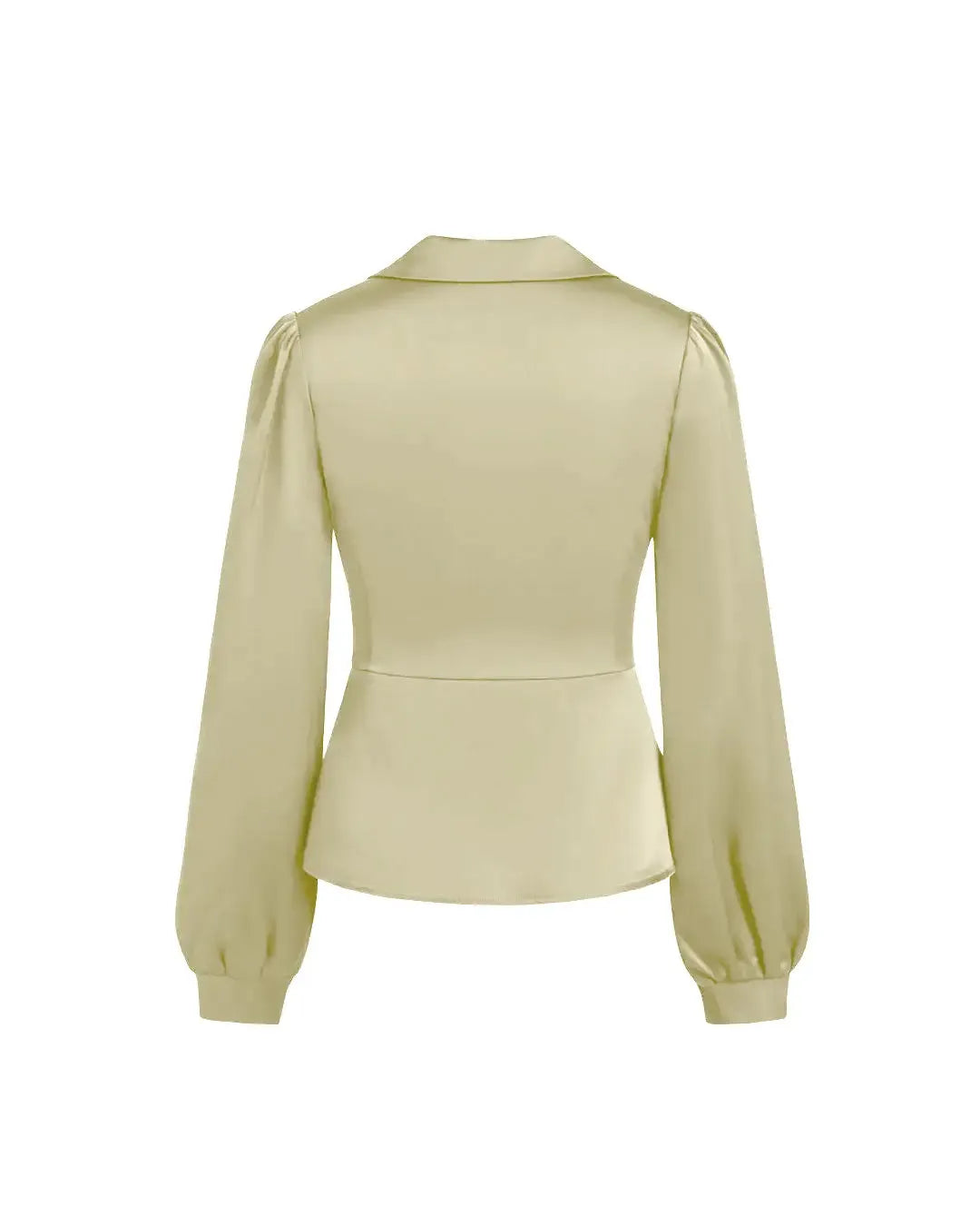 V-neck Solid Split Long Sleeve Blouse In Light Gold