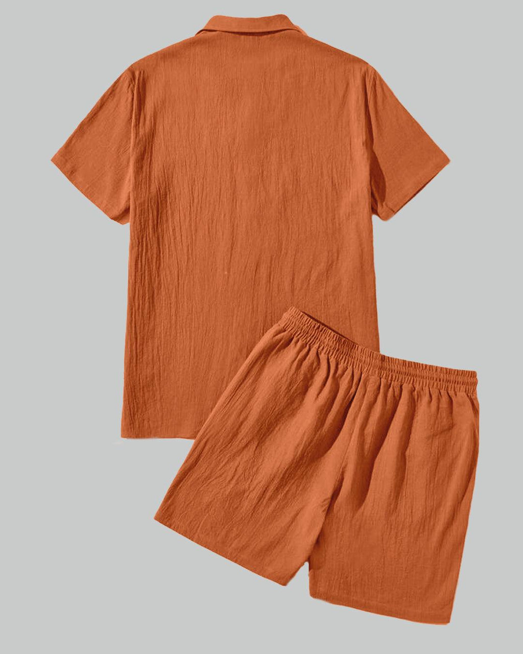 Men Basic Rust Orange Shirt & Drawstring Waist Shorts Set