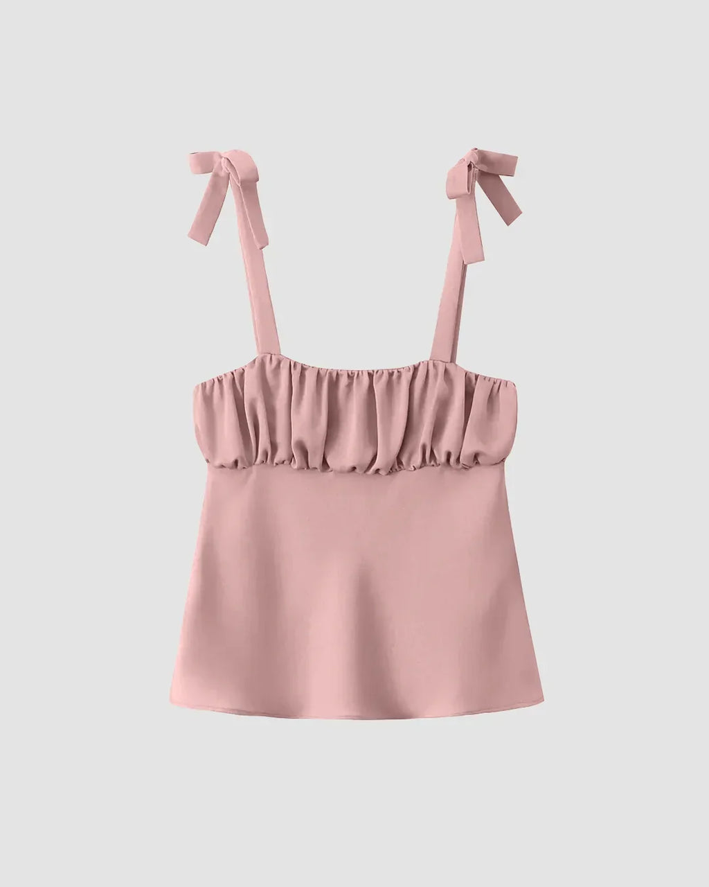 Tie Strap Ruffle Front Cami Top in Rose Pink