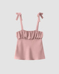Tie Strap Ruffle Front Cami Top in Rose Pink