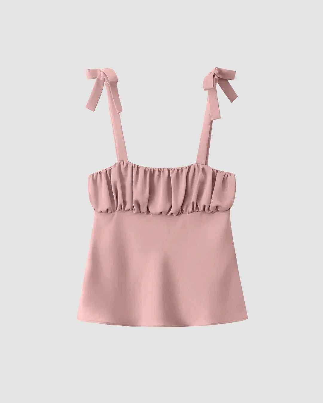 Tie Strap Ruffle Front Cami Top in Rose Pink