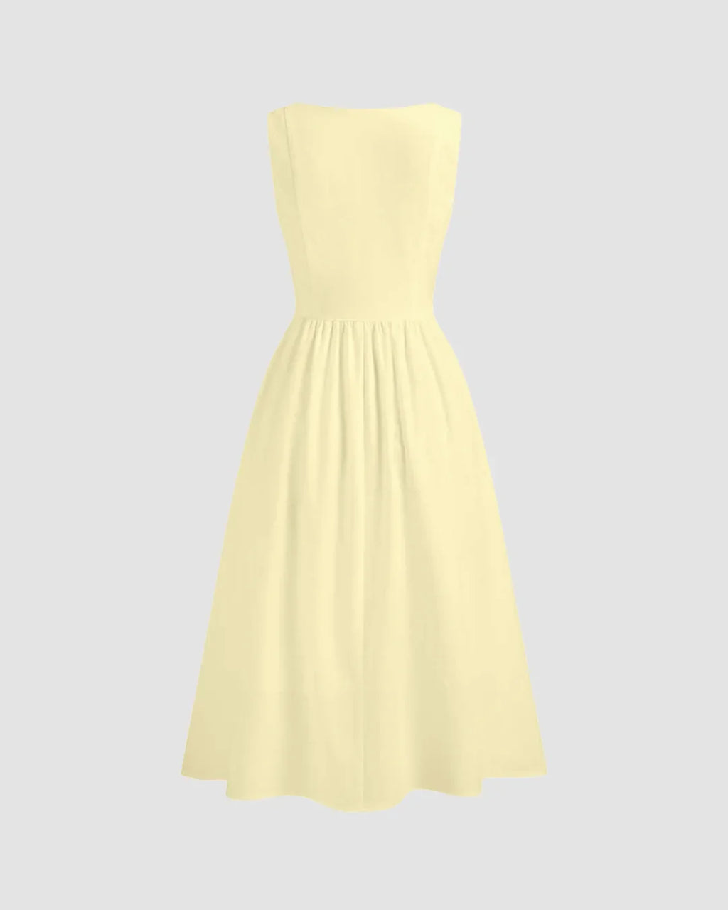 Sleeveless Square Neck Fit & Flare Midi Dress in French Vanilla