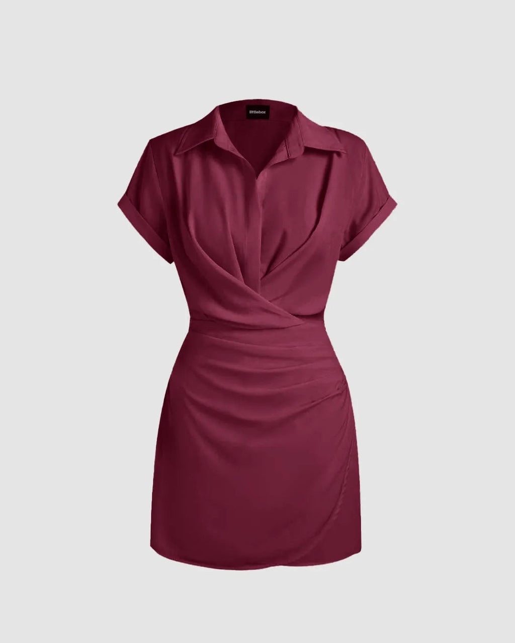 Collar Wrap Buckle Rose Red Mini Dress